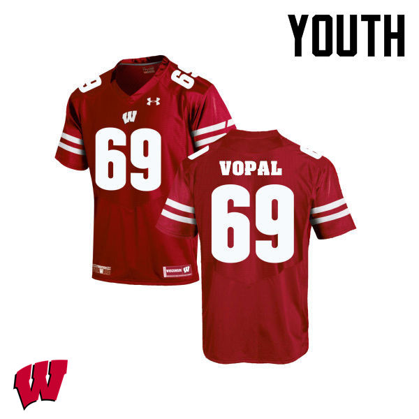 Youth Winsconsin Badgers #69 Aaron Vopal College Football Jerseys-Red - Click Image to Close